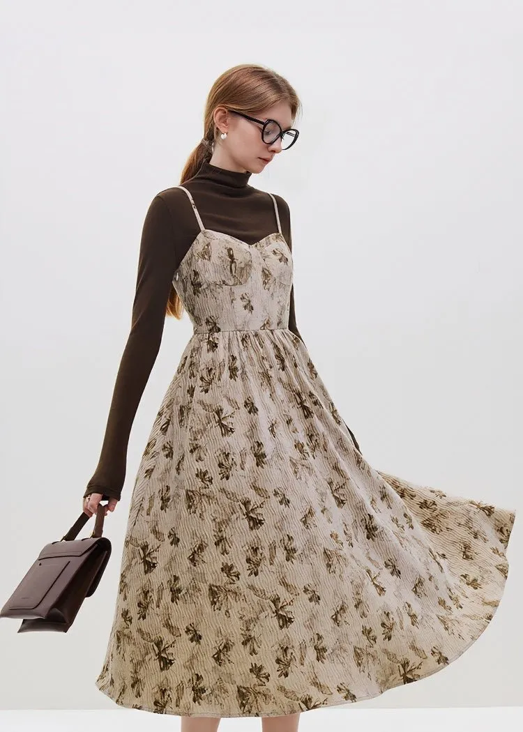 CORDUROY FLORAL SUSPENDER DRESS