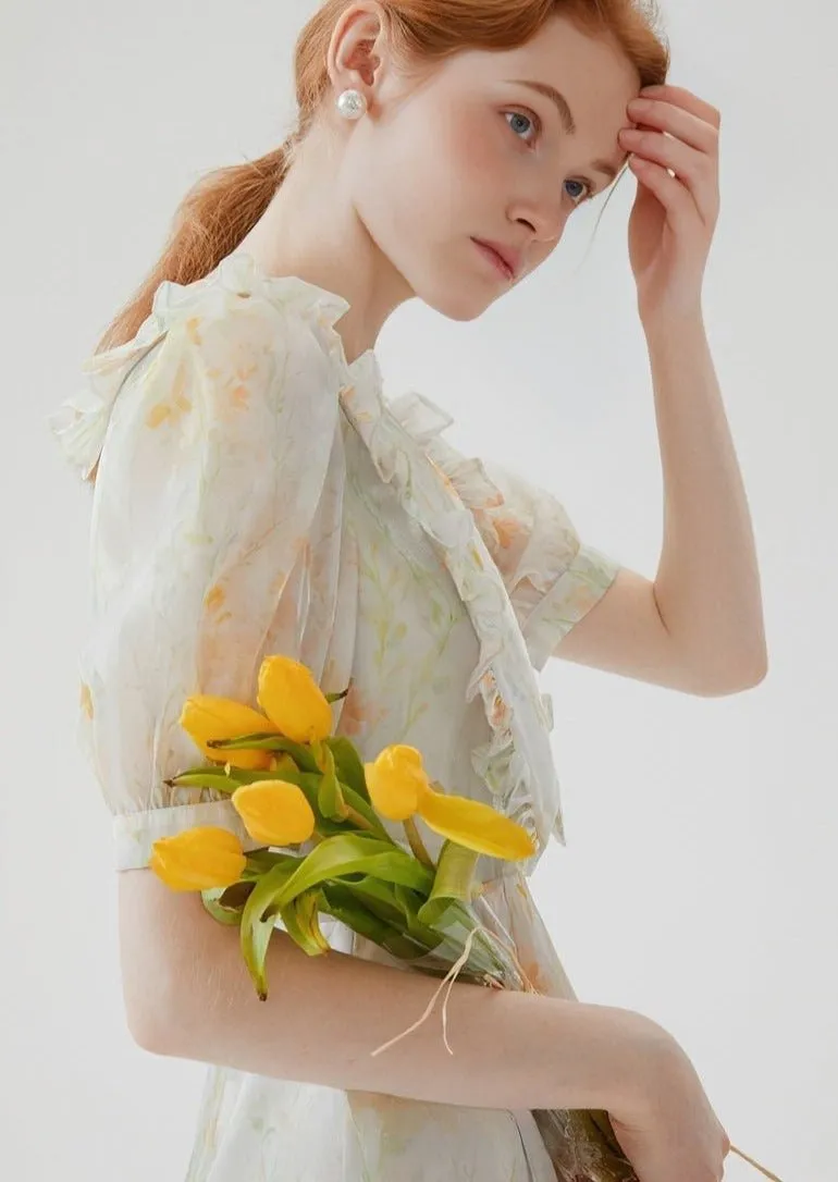 FLORAL SHORT COLLARED DRESS
