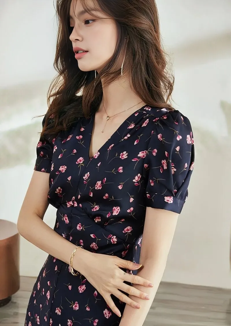 PATTERNED SLIM SATIN DRESS