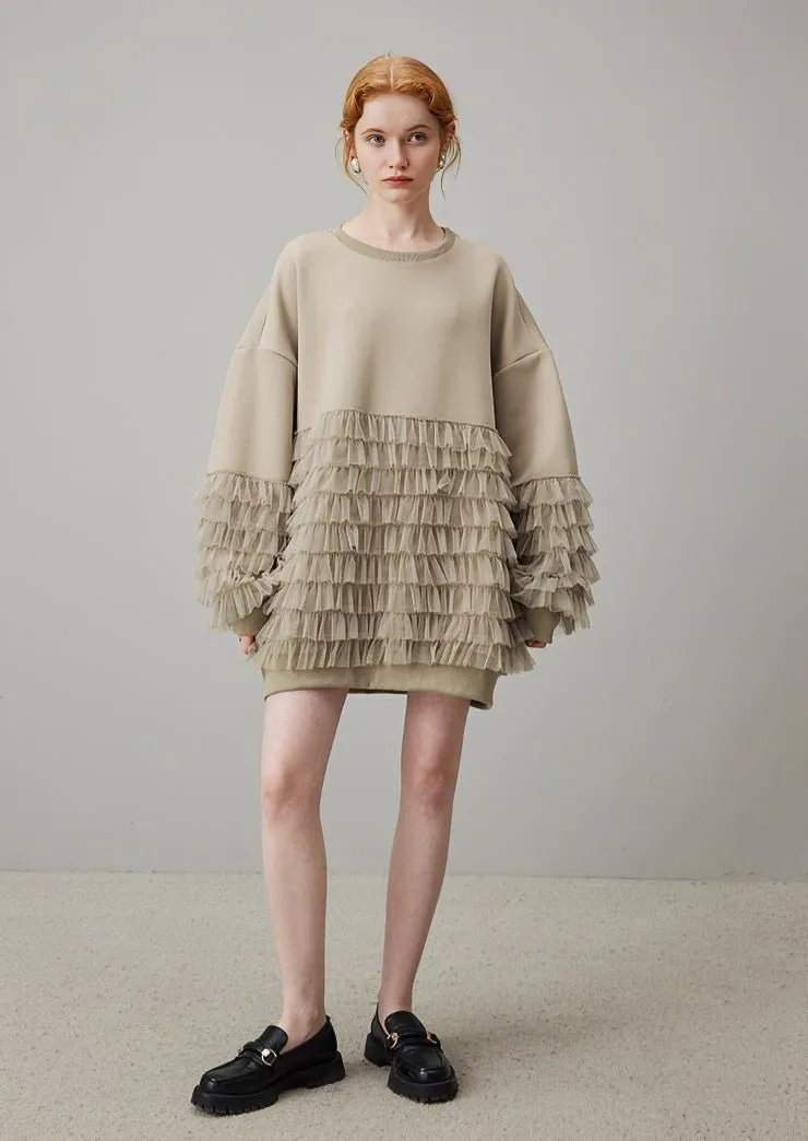 ROUND NECK SWEAT PATCHWORK DRESS