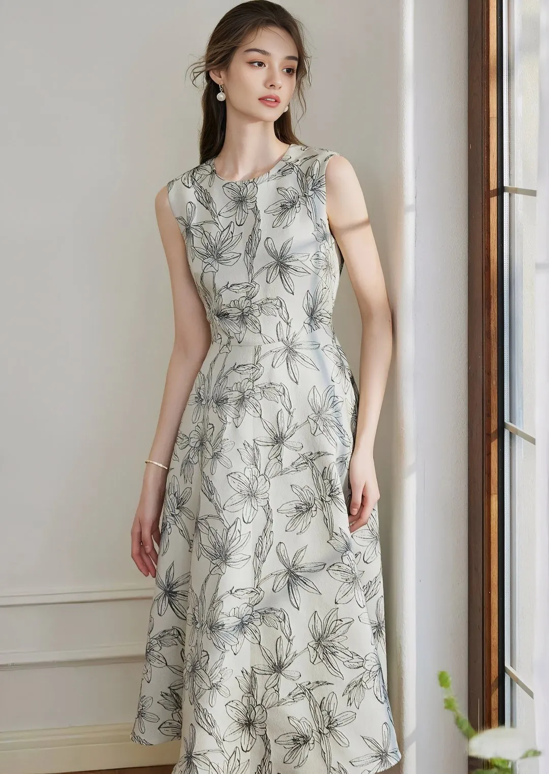 SLEEVELESS WAIST SWING DRESS