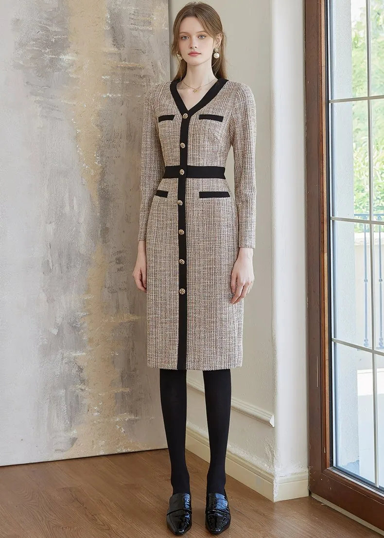 V-NECK WOVEN SLIM DRESS